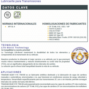 Aceite totalenergies TRAXIUM GEAR 9 FE 75W-80 20L