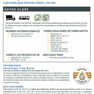 Aceite totalenergies RUBIA OPTIMA 3500 FE 5W-30 pack 2 garrafas 20L