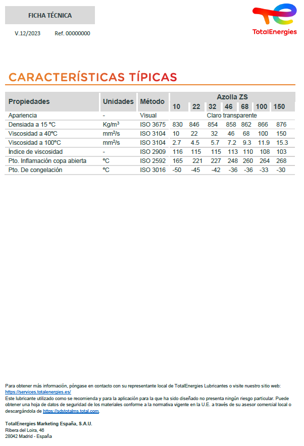 Aceite totalenergies AZOLLA ZS 46 20L - Imagen 3